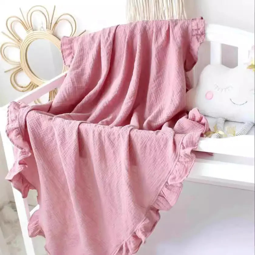 BloomRuffle Embroidered Cotton Muslin Baby Blanket