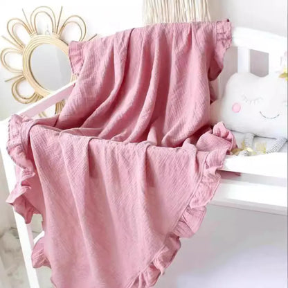 BloomRuffle Embroidered Cotton Muslin Baby Blanket