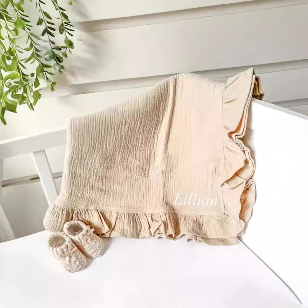 BloomRuffle Embroidered Cotton Muslin Baby Blanket