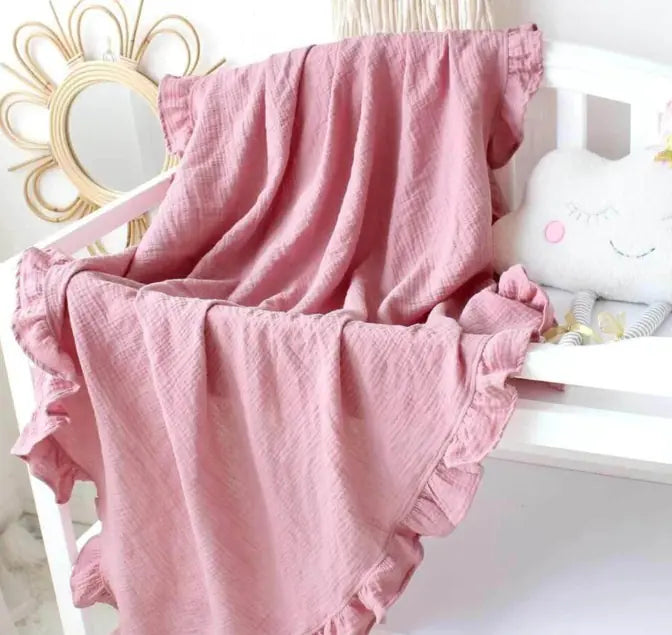 BloomRuffle Embroidered Cotton Muslin Baby Blanket