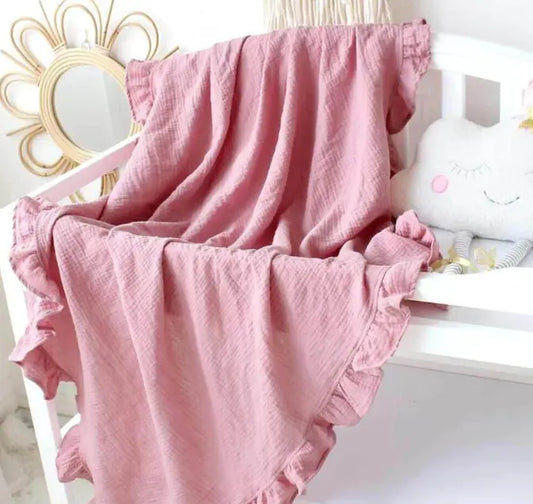 BloomRuffle Embroidered Cotton Muslin Baby Blanket
